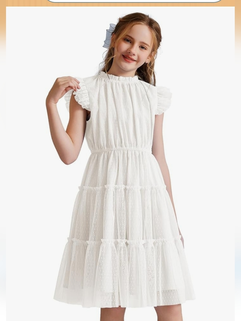 White Tulle Ruffle Tiered Girls' Dress